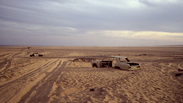 Abandoned car near the border between Algeria and Niger