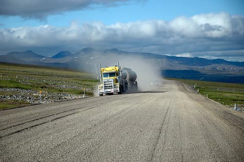 Truck on the shoulder of the Dempster Highway